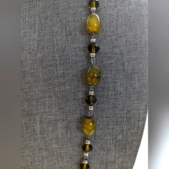 Artisan Stunning Green Spiderweb Agate Glass Beaded Crystals Long Boho Necklace - Picture 4 of 6